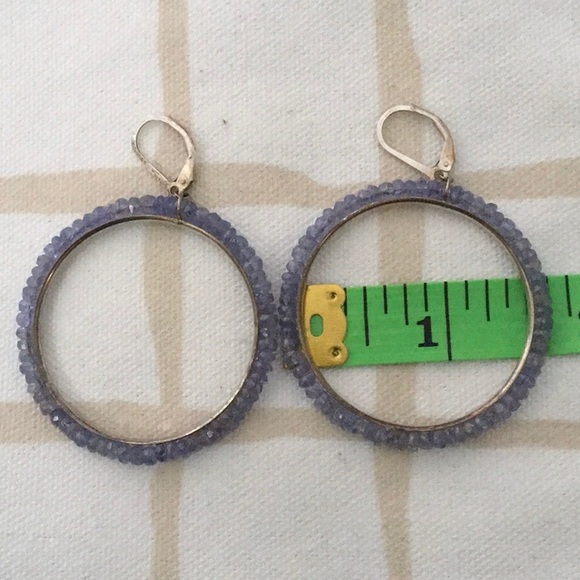 Sterling Tanzanite Beaded Hoops - Picture 4 of 4